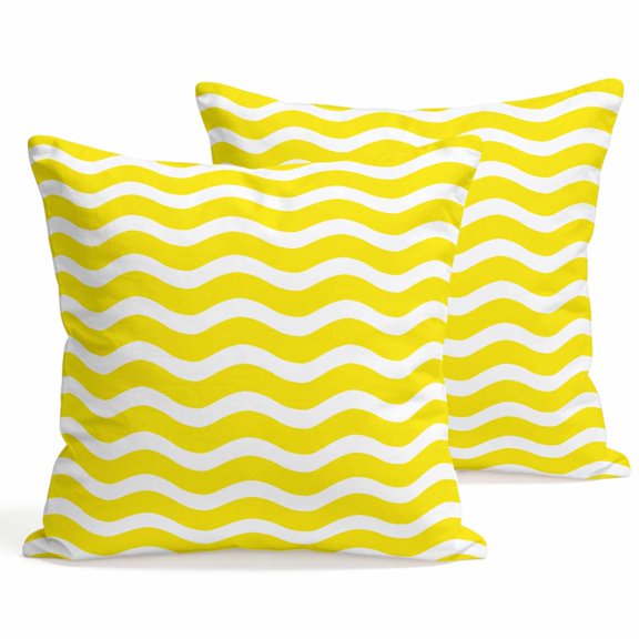 Throw Pillow Covers 18x18 Inch Set of 2 Yellow Nautical Waves Decorative Pillows Cushion Case Soft Square Pillowcases Lines Stripes Throw Pillows for Couch Sofa Bed Chair Home Decor