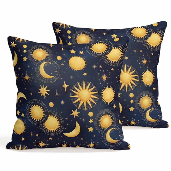 Throw Pillow Covers 18x18 Inch Set of 2 Yellow Star Moon Decorative Pillows Cushion Case Soft Square Pillowcases Fantasy Galaxy Starry Night Throw Pillows for Couch Sofa Bed Chair Home Decor