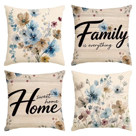 Stegali Summer Blue Poppy Home Linen Throw Pillow Covers 18x18 Inch Cushion Covers Set of 4