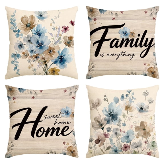 Stegali Summer Blue Poppy Home Linen Throw Pillow Covers 18x18 Inch Cushion Covers Set of 4