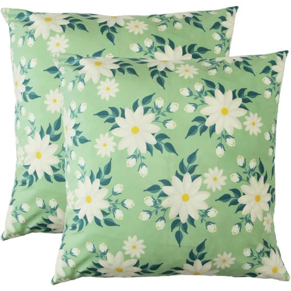Throw Pillow Covers 18x18 Inch Set of 2, Decorative Pastoral Pillow Cases for Living Room and Outdoor Sofa, Daisy