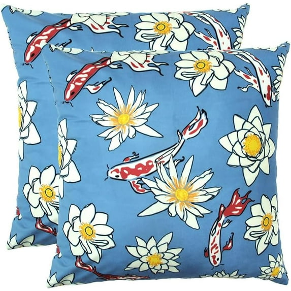 Throw Pillow Covers 18x18 Inch Set of 2, Decorative Pastoral Pillow Cases for Living Room and Outdoor Sofa, Ocean