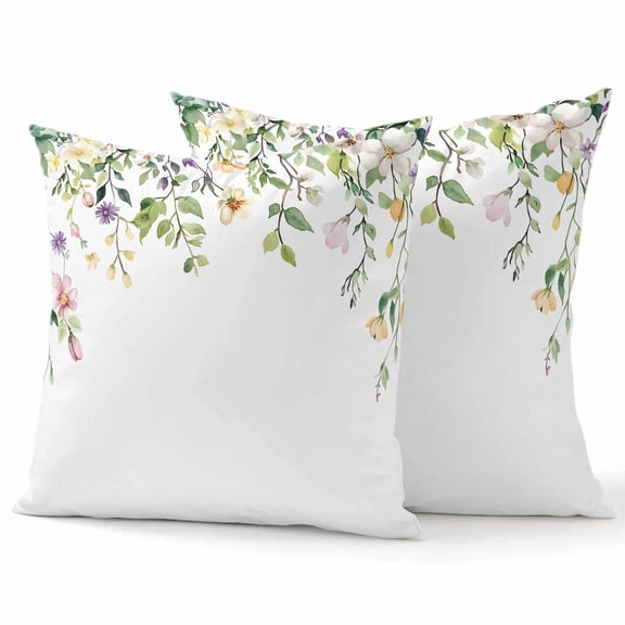 Throw Pillow Covers 18x18 Inch Set of 2 Floral Decorative Pillow Covers Leaf Flowers Cushion Cover Pillowcase for Sofa Couch Bed Home Decor