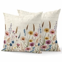 Throw Pillow Covers 18x18 Inch Set of 2 Flower Field Decorative Pillow Covers Vintage Flowers Cushion Cover Pillowcase for Sofa Couch Bed Home Decor