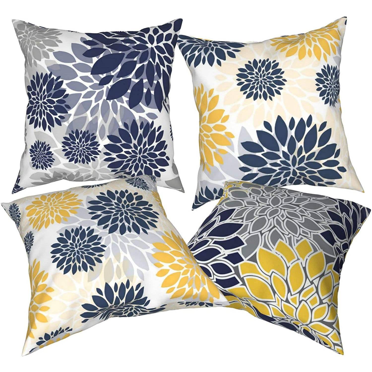 Throw Pillow Covers 18x18 Inch Set of 4 Navy Blue Gold Oversized