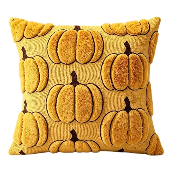 Throw Pillow Covers 18x18 Inch, Soft Plush Pumpkin Decorative Square Pillowcases, Farmhouse Holiday Cushion Covers for Sofa Living Room Home Fall Halloween Thanksgiving Decor