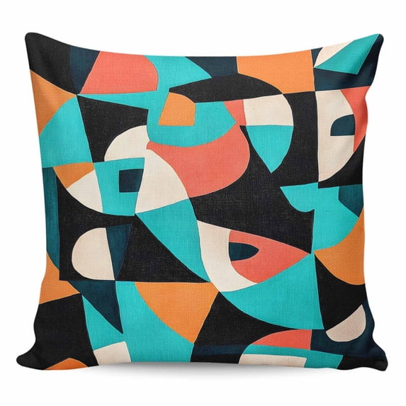 Throw Pillow Covers 18x18 Inch, Teal Yellow Black Decorative Pillow Cases for Couch Sofa Bed, Modern Abstract Art Cotton Linen Square Home Decor Pillowcases with Hidden Zipper