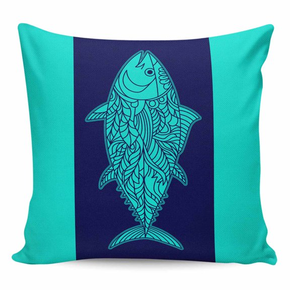 Throw Pillow Covers 18x18 Inch, Tropical Fish Decorative Pillow Cases for Couch Sofa Bed, Mandalas Boho Modern Green Abstract Stripe Cotton Linen Square Home Decor Pillowcases with Hidden Zipper