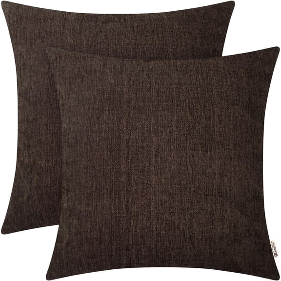 Throw Pillow Covers 18x18 Inches - Coffee Chenille Pillow Covers Pack of 2, Solid Dyed Soft Chenille Pillow Cases for Couch Sofa Bed Home Decoration