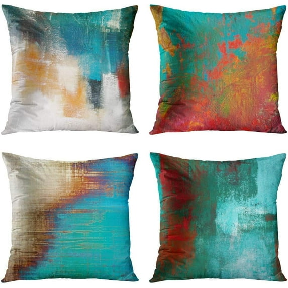 Throw Pillow Covers 18x18 Inches Home Decor Set of 4 Pillow Cases Decorative for Bed Sofa Cushion Couch Outdoor Turquoise Pillowcases (Teal and Orange)