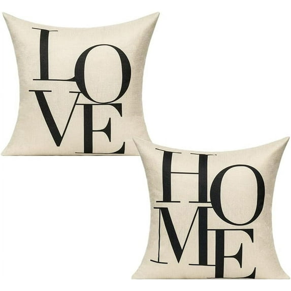 Throw Pillow Covers 18x18 Set of 2 Love Valentine Décor Farmhouse Spring Home Sweet Decorative Cushion Housewarming Gift Rustic Family Country Quote Decoration for Couch Patio Sofa Bed