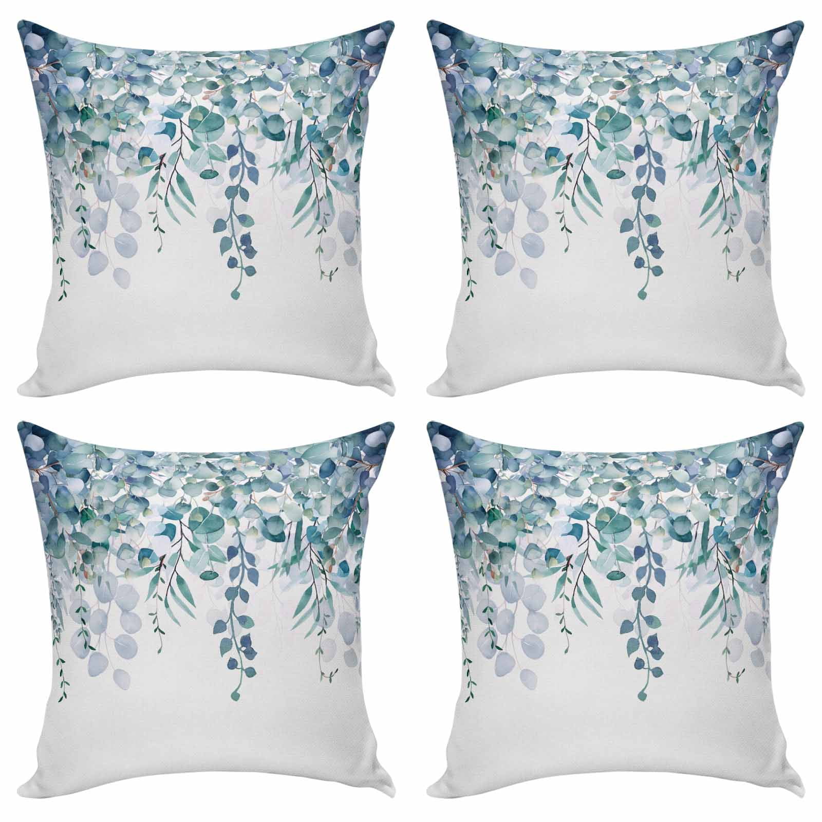 Throw Pillow Covers 18x18 Set of 4 Blue Green Eucalyptus Linen