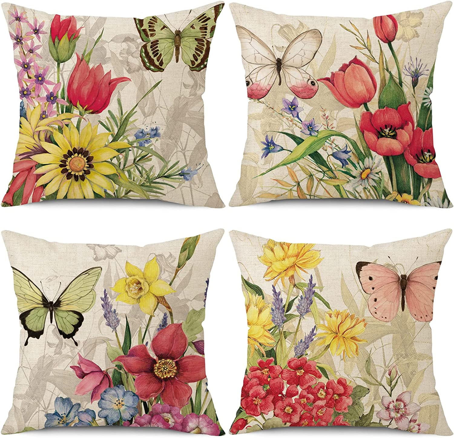 Throw Pillow Covers 18x18 Set of 4 Decorative Spring Pillow Covers