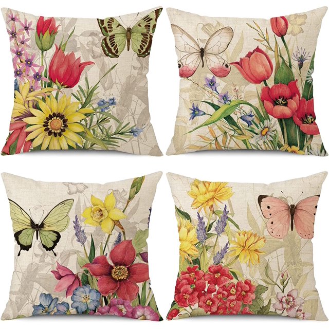 Throw Pillow Covers 18x18 Set of 4 Decorative Spring Pillow Covers