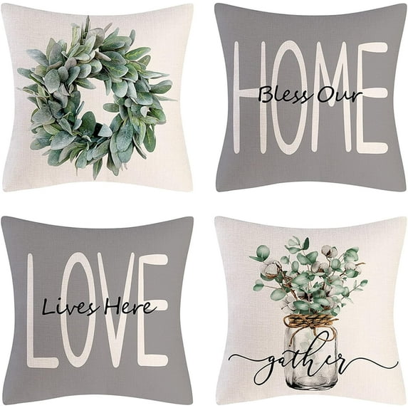 Throw Pillow Covers 18x18 Set of 4 Farmhouse Pillow Covers Cushion Cases Decorative Pillowcases for Sofa Couch Living Room Outdoor Home Decor (Grey, 18" x 18")