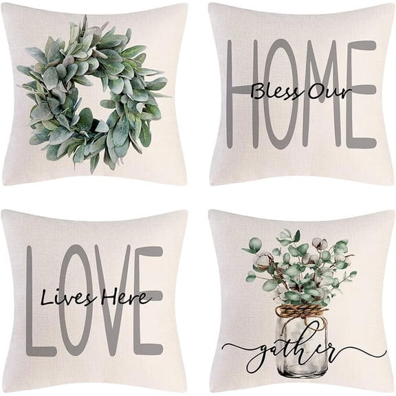 Throw Pillow Covers 18x18 Set of 4 Farmhouse Pillow Covers Cushion Cases Decorative Pillowcases for Sofa Couch Living Room Outdoor Home Decor (Natural, 18" x 18")