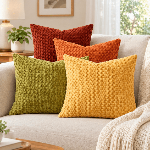 Throw Pillow Covers 18x18 Set of 4, Soft Bubble Texture Corduroy ...