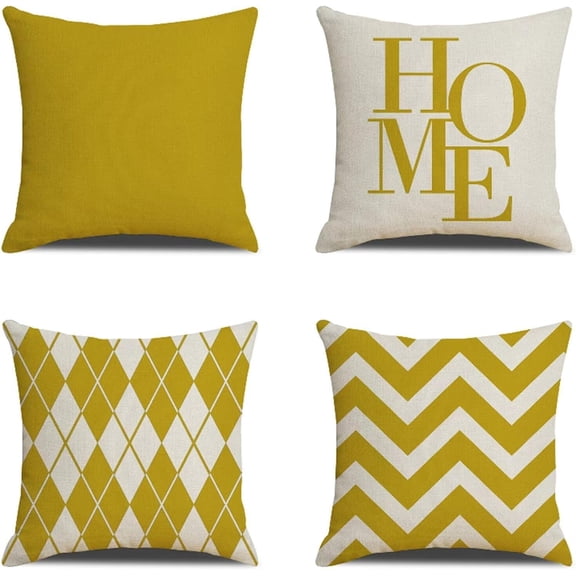 Throw Pillow Covers 18x18 in Set of 4 yellow Pillow Covers Home Square Decorative Pillows Linen Outdoor Pillowcases With Invisible Zipper Sofa Cushion Covers for Couch Livingroom Car Home Decor Gifts