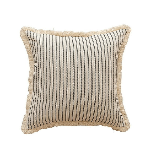 Throw Pillow Covers 18x18 Striped Pillow Covers with Fringe Chic Cotton Decorative Pillows Square Cushion Covers for Sofa Couch Bed Living Room Farmhouse Decor