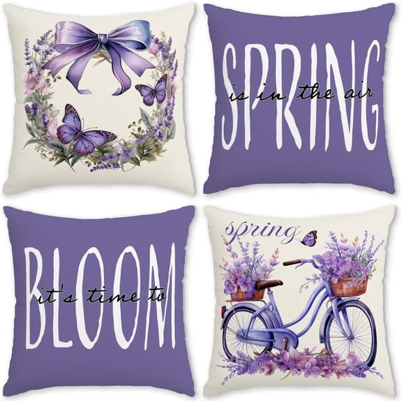 Throw Pillow Covers 18x18 inch Set of 4,Spring Summer Flower Couch Pillow Covers,Modern Decorative Pillow Covers for Home Square Pillowcases Purple Lavender
