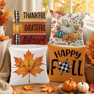 Stegali Fall Pillow Covers 18x18 Set of 4 Pumpkin Maple Leaf Thanksgiving Throw Pillow Covers