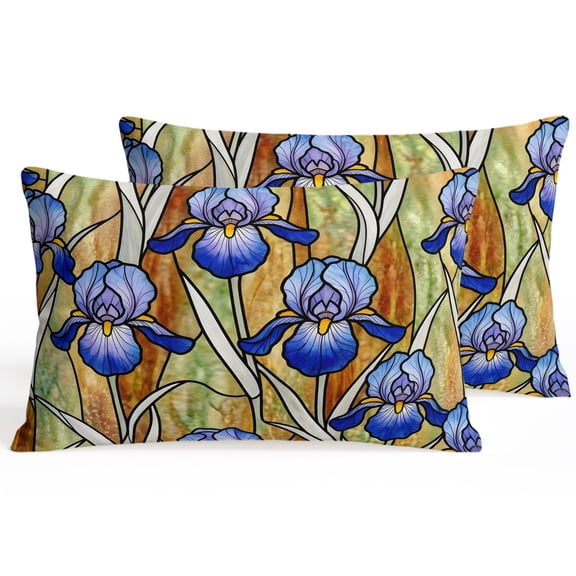 Throw Pillow Covers 20x12 Inch Set of 2 Iris Flowers Vines Decorative Pillows Cushion Case Soft Lumbar Pillowcases Floral Branches Stained Glass Throw Pillows for Couch Sofa Bed Chair Home Decor