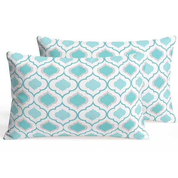 Throw Pillow Covers 20x12 Inch Set of 2 Moroccan Pattern Decorative Pillows Cushion Case Soft Lumbar Pillowcases Cyan Geometric Trellis Throw Pillows for Couch Sofa Bed Chair Home Decor