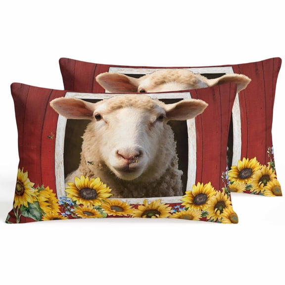 Throw Pillow Covers 20x12 Inch Set of 2 Sunflower Sheep Decorative Pillows Cushion Case Soft Lumbar Pillowcases Farm Animal Barn Throw Pillows for Couch Sofa Bed Chair Home Decor