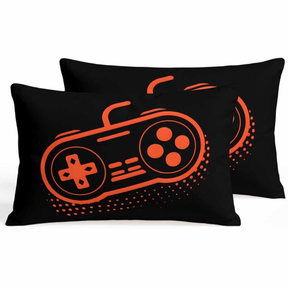 Throw Pillow Covers 20x12 Inch Set of 2 Video Games Controller Decorative Pillows Cushion Case Soft Lumbar Pillowcases Black Orange Gaming Console Throw Pillows for Couch Sofa Bed Chair Home Decor