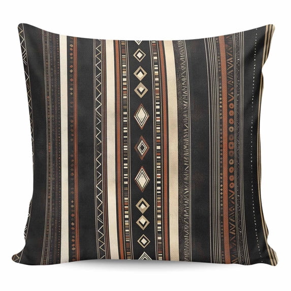Throw Pillow Covers 20x20 Inch, Black Beige Boho Decorative Pillow Cases for Couch Sofa Bed, Vintage Abstract Geometric Ethnic Cotton Linen Square Home Decor Pillowcases with Hidden Zipper
