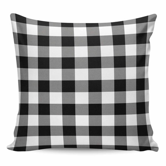 Throw Pillow Covers 20x20 Inch, Black White Plaid Decorative Pillow Cases for Couch Sofa Bed, Gradient Geometric Buffalo Checkered Cotton Linen Square Home Decor Pillowcases with Hidden Zipper