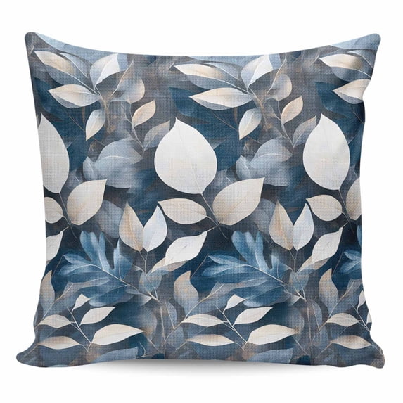 Throw Pillow Covers 20x20 Inch, Blue Leaves Decorative Pillow Cases for Couch Sofa Bed, Watercolor Country Vintage Plants Branches Cotton Linen Square Home Decor Pillowcases with Hidden Zipper