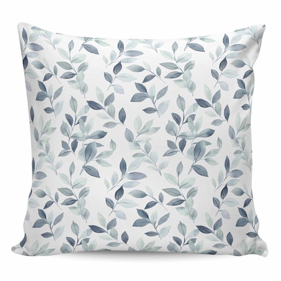 Throw Pillow Covers 20x20 Inch, Blue Teal Leaves Decorative Pillow Cases for Couch Sofa Bed, Watercolor Summer Botanical Cotton Linen Square Home Decor Pillowcases with Hidden Zipper