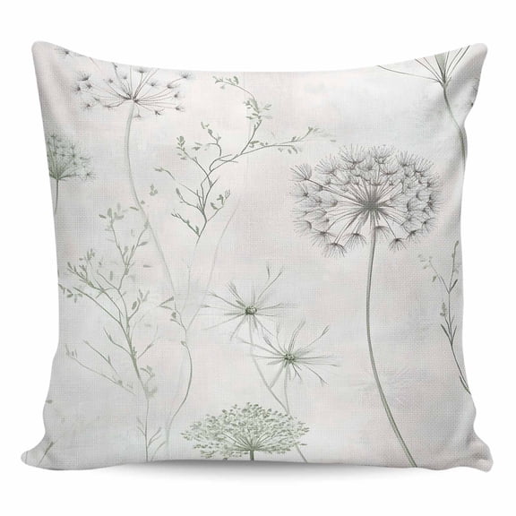 Throw Pillow Covers 20x20 Inch, Dandelion Green Botanical Decorative Pillow Cases for Couch Sofa Bed, Vintage Watercolor Floral Cotton Linen Square Home Decor Pillowcases with Hidden Zipper