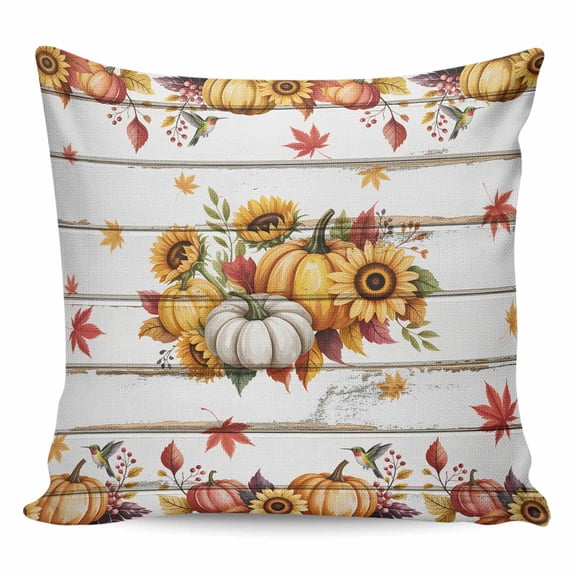 Throw Pillow Covers 20x20 Inch, Fall Pumpkins Decorative Pillow Cases for Couch Sofa Bed, Thanksgiving Maple Leaf Sunflower Vintage Cotton Linen Square Home Decor Pillowcases with Hidden Zipper