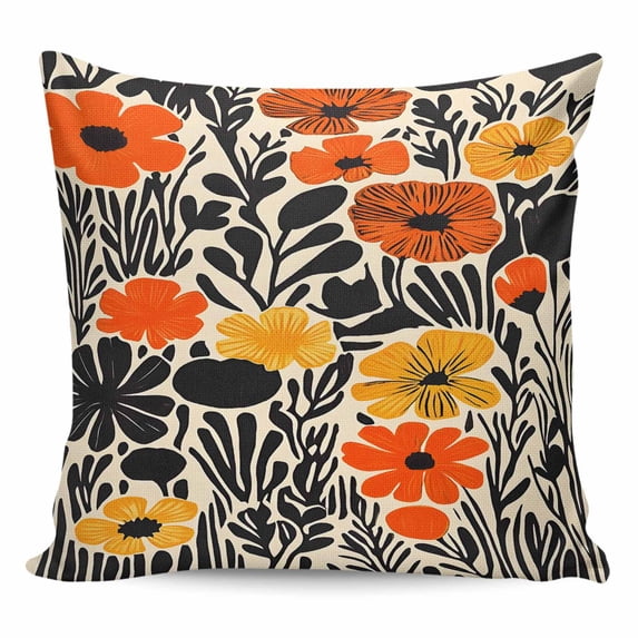 Throw Pillow Covers 20x20 Inch, Orange Yellow Black Decorative Pillow Cases for Couch Sofa Bed, Botanical Tropical Leaf Summer Cotton Linen Square Home Decor Pillowcases with Hidden Zipper