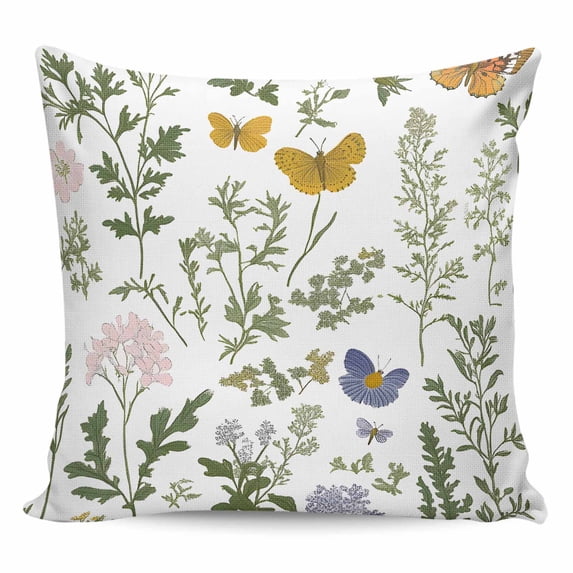 Throw Pillow Covers 20x20 Inch, Pink Spring Floral Decorative Pillow Cases for Couch Sofa Bed, Summer Botanical Butterfly Cotton Linen Square Home Decor Pillowcases with Hidden Zipper