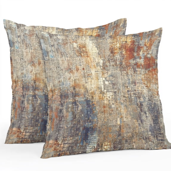 Throw Pillow Covers 20x20 Inch Set of 2, Abstract Burnt Orange Waterproof Outdoor Pillow Covers, Brown Beige Vintage Artwork Decorative Cushion Pillowcases for Couch, Sofa, Bed, Garden, Patio