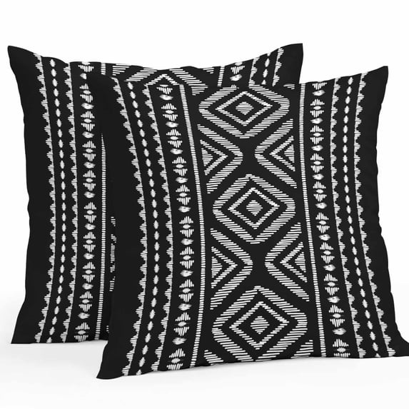 Throw Pillow Covers 20x20 Inch Set of 2, Black Boho Geometric Waterproof Outdoor Pillow Covers, Vintage Southwestern Stripes Decorative Cushion Pillowcases for Couch, Sofa, Bed, Garden, Patio