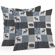 Throw Pillow Covers 20x20 Inch Set of 2, Blue Cabin Check Waterproof Outdoor Pillow Covers, Rustic Bear Elk Farmhouse Buffalo Plaid Decorative Cushion Pillowcases for Couch, Sofa, Bed, Garden, Patio
