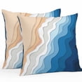 thumbnail image 1 of Throw Pillow Covers 20x20 Inch Set of 2, Blue Geometric Beach Waterproof Outdoor Pillow Covers, Ombre Waves Moire Abstract Art Decorative Cushion Pillowcases for Couch, Sofa, Bed, Garden, Patio, 1 of 9
