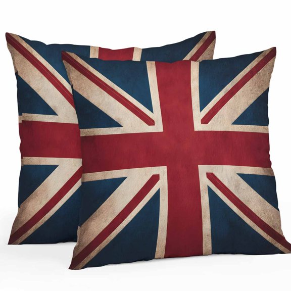 Throw Pillow Covers 20x20 Inch Set of 2, British Flag Waterproof Outdoor Pillow Covers, Vintage United Kingdom England Uk Flag Decorative Cushion Pillowcases for Couch, Sofa, Bed, Garden, Patio