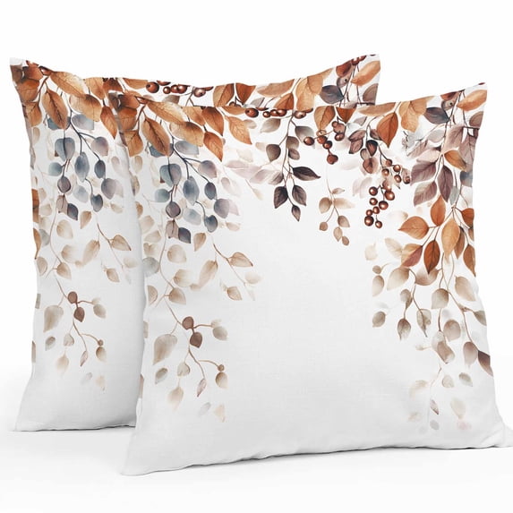 Throw Pillow Covers 20x20 Inch Set of 2, Eucalyptus Leaves Waterproof Outdoor Pillow Covers, Orange Blue Botanical Vintage Decorative Cushion Pillowcases for Couch, Sofa, Bed, Garden, Patio