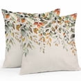 thumbnail image 1 of Throw Pillow Covers 20x20 Inch Set of 2, Orange Green Eucalyptus Leaves Waterproof Outdoor Pillow Covers, Fall Botanical Rustic Decorative Cushion Pillowcases for Couch, Sofa, Bed, Garden, Patio, 1 of 9