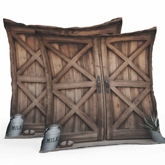 Throw Pillow Covers 20x20 Inch Set of 2, Retro Brown Door Waterproof Outdoor Pillow Covers, Country Vintage Wooden Door Decorative Cushion Pillowcases for Couch, Sofa, Bed, Garden, Patio