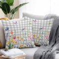 thumbnail image 1 of Throw Pillow Covers 20x20 Inch Set of 2, Wildflowers Waterproof Outdoor Pillow Covers, Spring Watercolor Tulip Floral Leaf Grey Plaid Decorative Cushion Pillowcases for Couch, Sofa, Bed, Patio, 1 of 9