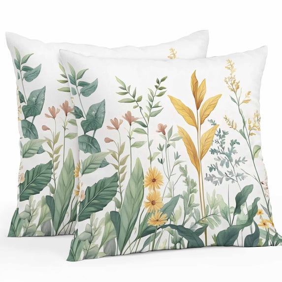 Throw Pillow Covers 20x20 Inch Set of 2, Yellow Green Botanical Waterproof Outdoor Pillow Covers, Rustic Watercolor Leaves Decorative Cushion Pillowcases for Couch, Sofa, Bed, Garden, Patio