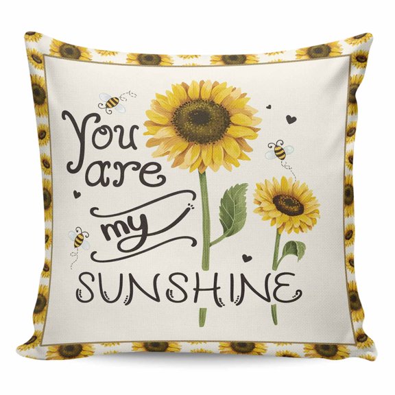 Throw Pillow Covers 20x20 Inch, Sunflower Decorative Pillow Cases for Couch Sofa Bed, Sunshine Bee Country Farm Floral Bee Cotton Linen Square Home Decor Pillowcases with Hidden Zipper