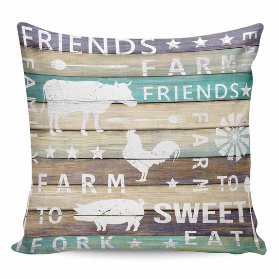 Throw Pillow Covers 20x20 Inch, Teal Brown Wooden Decorative Pillow Cases for Couch Sofa Bed, Vintage Elegant Pastoral Animals Retro Art Cotton Linen Square Home Decor Pillowcases with Hidden Zipper