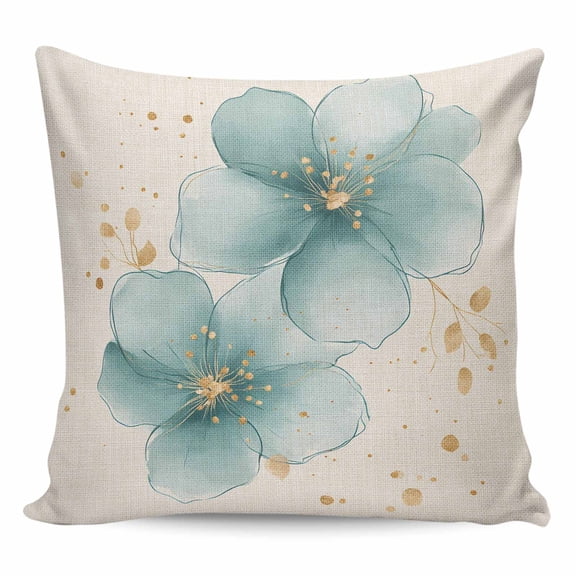 Throw Pillow Covers 20x20 Inch, Teal Elegant Spring Floral Decorative Pillow Cases for Couch Sofa Bed, Pastoral Flowers Rustic Cotton Linen Square Home Decor Pillowcases with Hidden Zipper